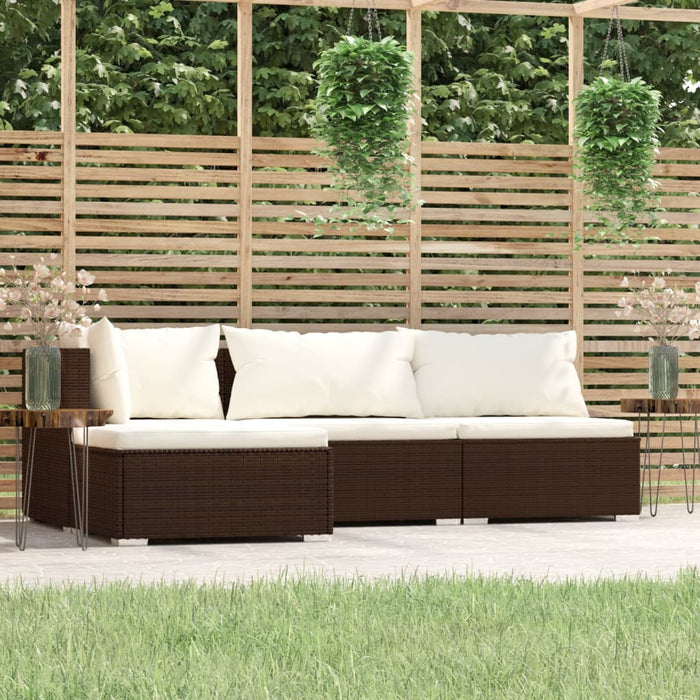 Set Divani da Giardino 4 pz con Cuscini in Polyrattan Marrone 317501