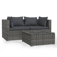 Set Divani da Giardino 3 pz con Cuscini in Polyrattan Grigio 317510