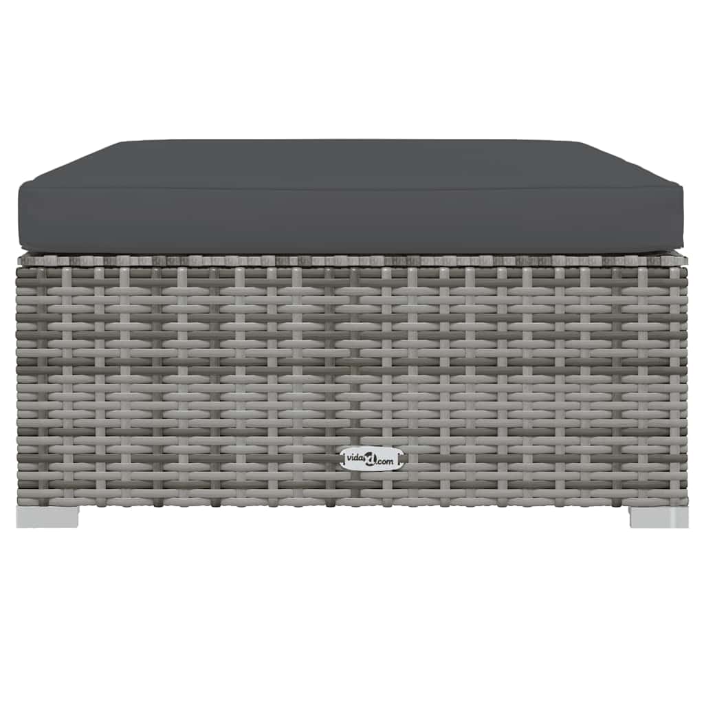 Poggiapiedi Giardino con Cuscino Grigio 70x70x30 cm Polyrattancod mxl 94832