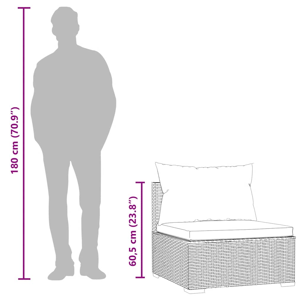 Divano Centrale da Giardino con Cuscini in Polyrattan Grigio 317515