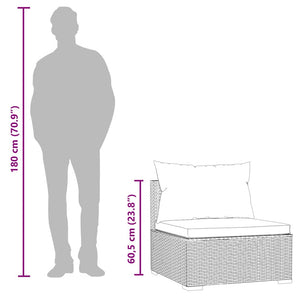 Divano Centrale da Giardino con Cuscini in Polyrattan Grigio 317515