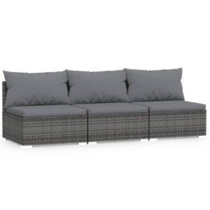 Divano a 3 Posti con Cuscini in Polyrattan Grigio cod mxl 39787