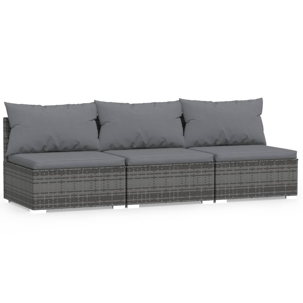 Divano a 3 Posti con Cuscini in Polyrattan Grigio 317517