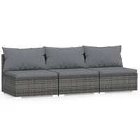 Divano a 3 Posti con Cuscini in Polyrattan Grigio 317517