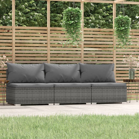 Divano a 3 Posti con Cuscini in Polyrattan Grigio cod mxl 39787