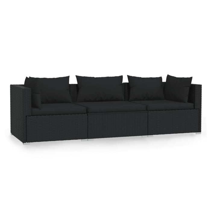 Divano a 3 Posti con Cuscini in Polyrattan Nero 317522
