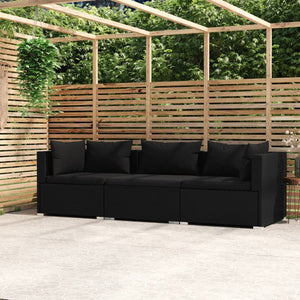 Divano a 3 Posti con Cuscini in Polyrattan Nero 317522