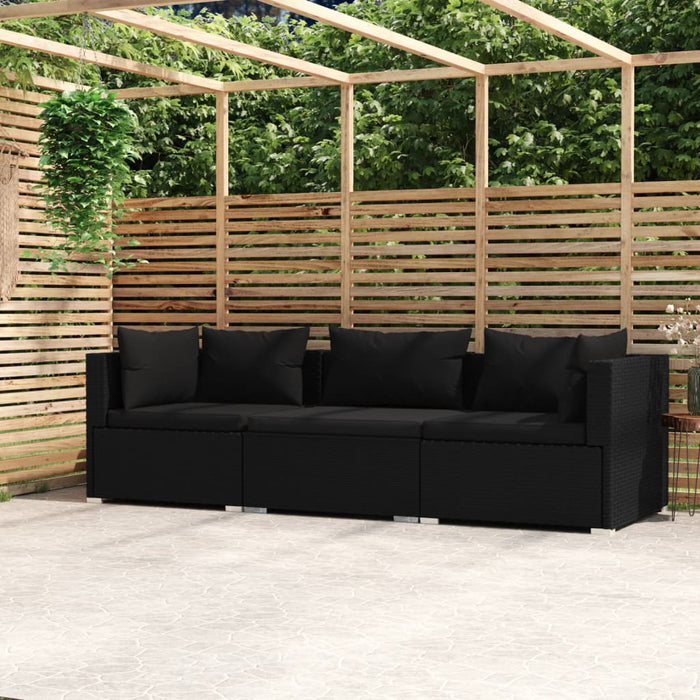 Divano a 3 Posti con Cuscini in Polyrattan Nero 317522