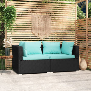 Divano a 2 Posti con Cuscini in Polyrattan Nero 317531