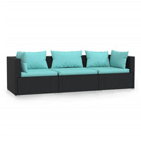 Divano a 3 Posti con Cuscini in Polyrattan Nero 317533
