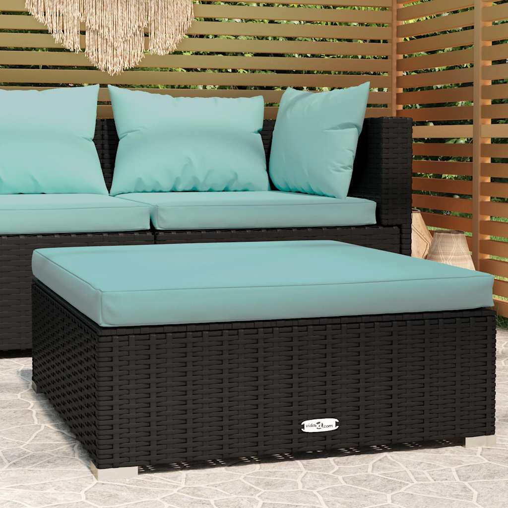 Poggiapiedi da Giardino con Cuscino Nero 70x70x30 cm Polyrattan cod mxl 74256