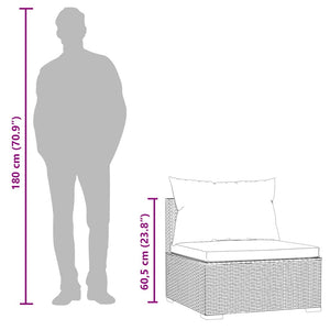 Divano Centrale da Giardino con Cuscini in Polyrattan Marrone 317548