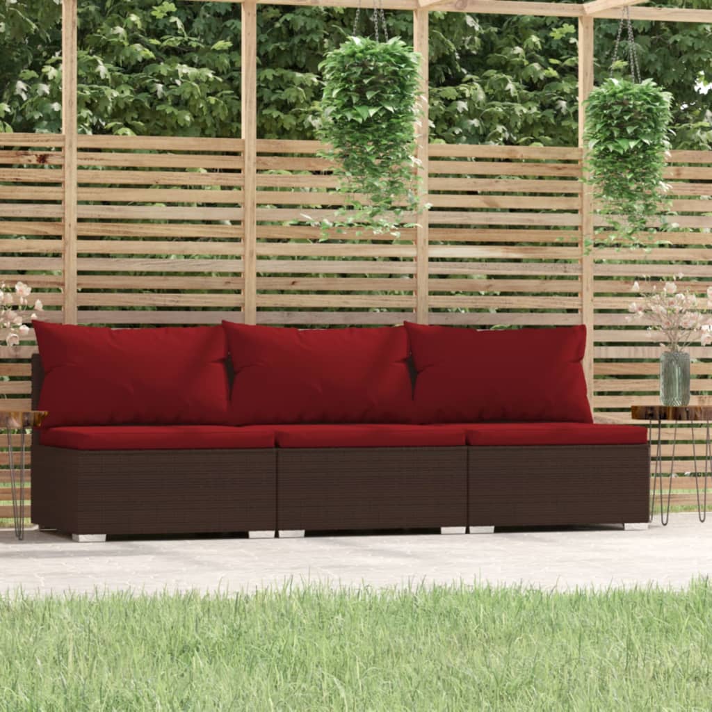 Divano a 3 Posti con Cuscini in Polyrattan Marrone cod mxl 37907