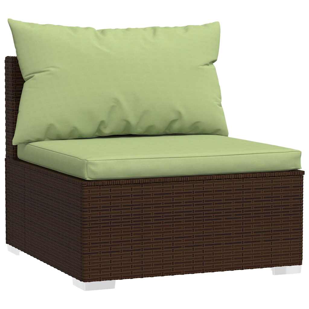 Divano Centrale da Giardino con Cuscini in Polyrattan Marrone 317559