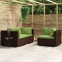 Set Divano da Giardino 3 pz con Cuscini in Polyrattan Marrone cod mxl 70761