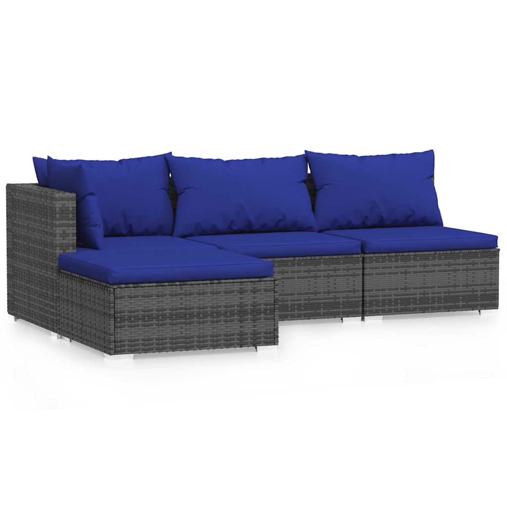 Set Divani da Giardino 4 pz con Cuscini in Polyrattan Grigio 317567