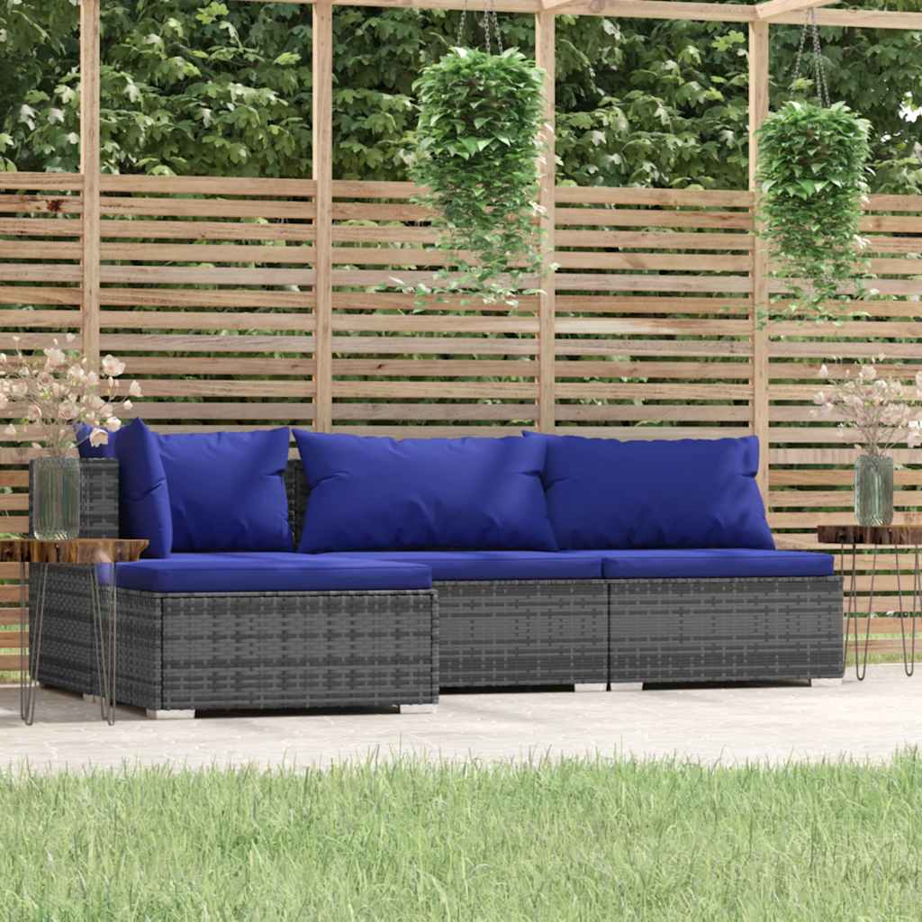 Set Divani da Giardino 4 pz con Cuscini in Polyrattan Grigio 317567
