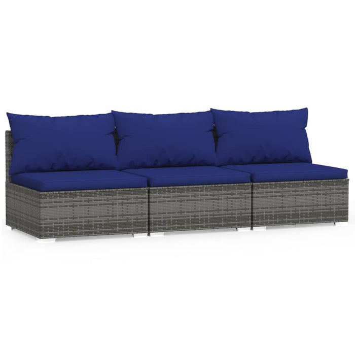 Divano a 3 Posti con Cuscini in Polyrattan Grigio 317572