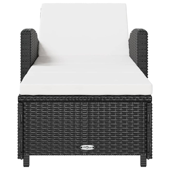 Lettino Prendisole con Cuscino Bianco Crema in Polyrattan Nero cod mxl 23226