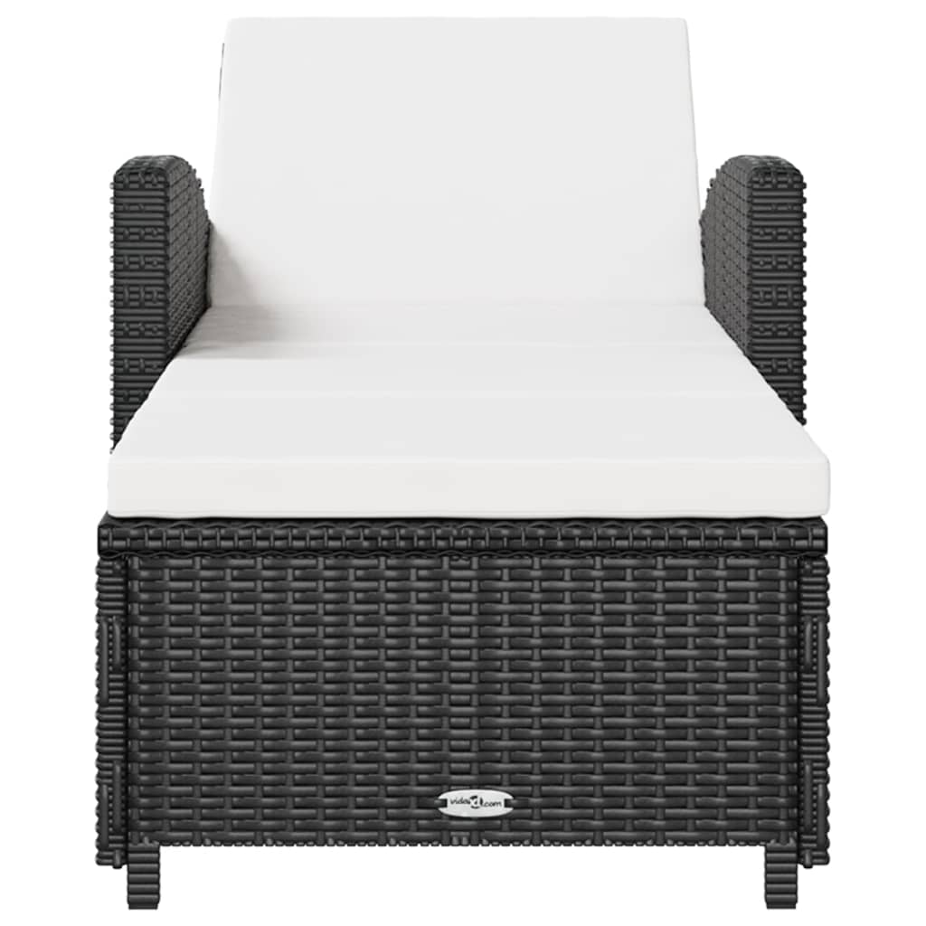 Lettino Prendisole con Cuscino Bianco Crema in Polyrattan Nero 317177