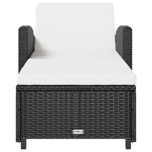 Lettino Prendisole con Cuscino Bianco Crema in Polyrattan Nero 317177