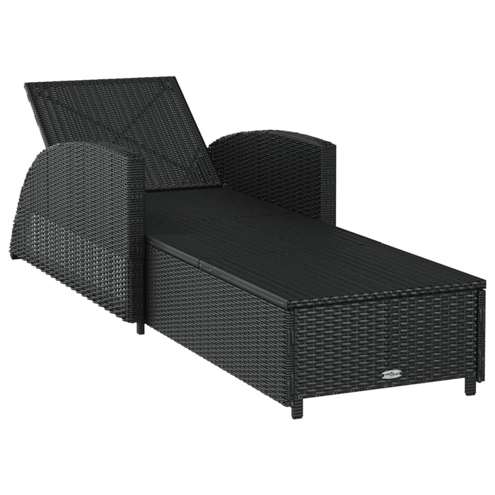 Lettino Prendisole con Cuscino Bianco Crema in Polyrattan Nero 317177