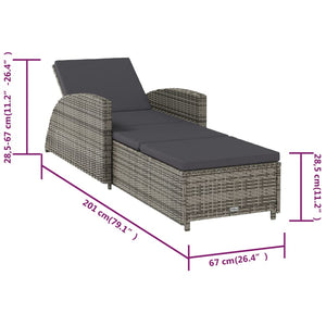 Lettino Prendisole con Cuscino Grigio Scuro Polyrattan Grigio 317178