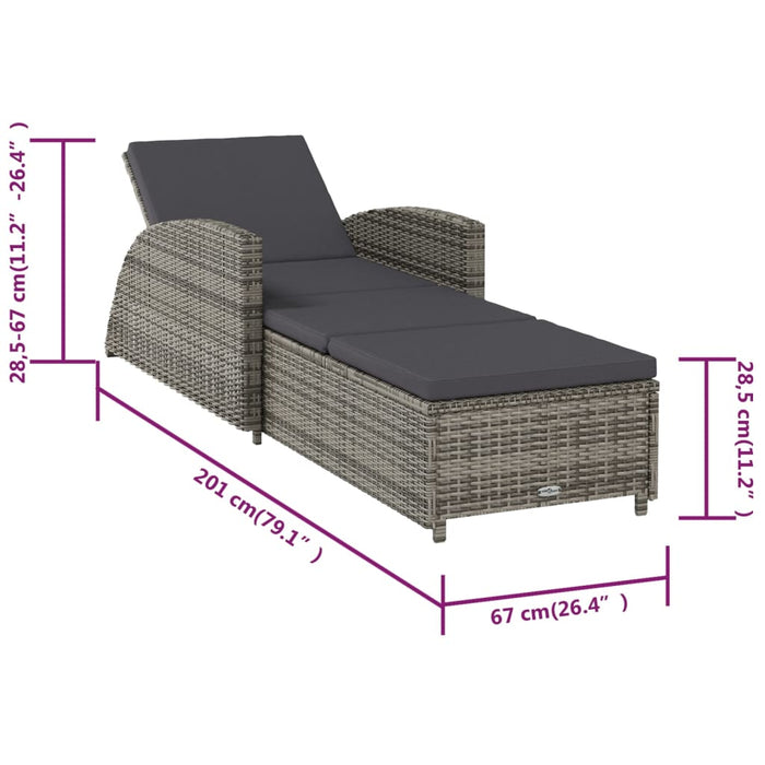 Lettino Prendisole con Cuscino Grigio Scuro Polyrattan Grigio 317178