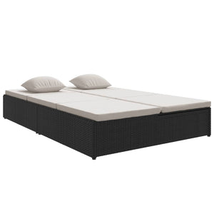 Lettino Prendisole Reclinabile con Cuscini in Polyrattan Nero cod mxl 71238