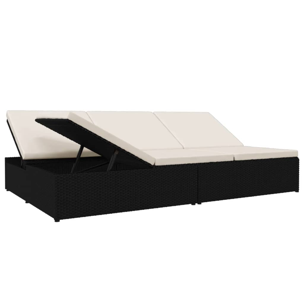 Lettino Prendisole Reclinabile con Cuscini in Polyrattan Nero cod mxl 71238