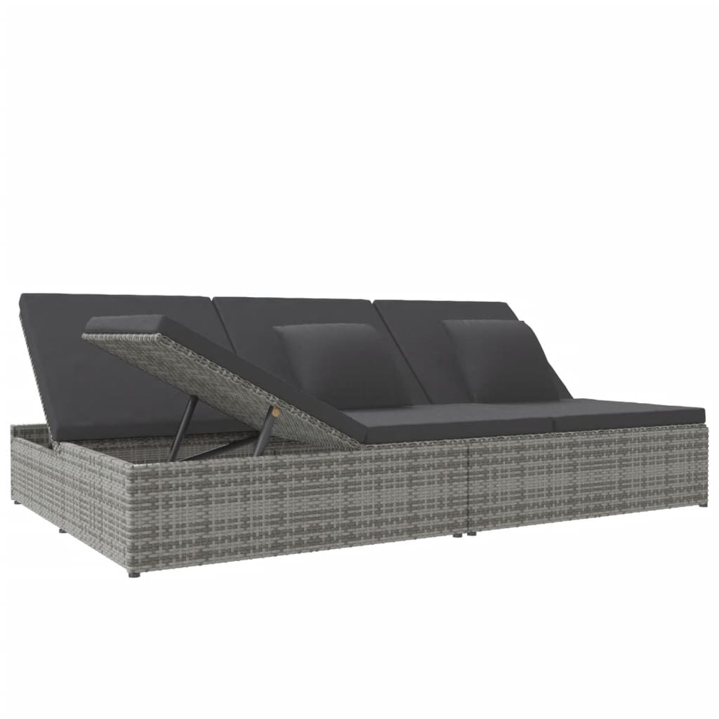 Lettino Reclinabile con Cuscini in Polyrattan Grigio Scuro 317240