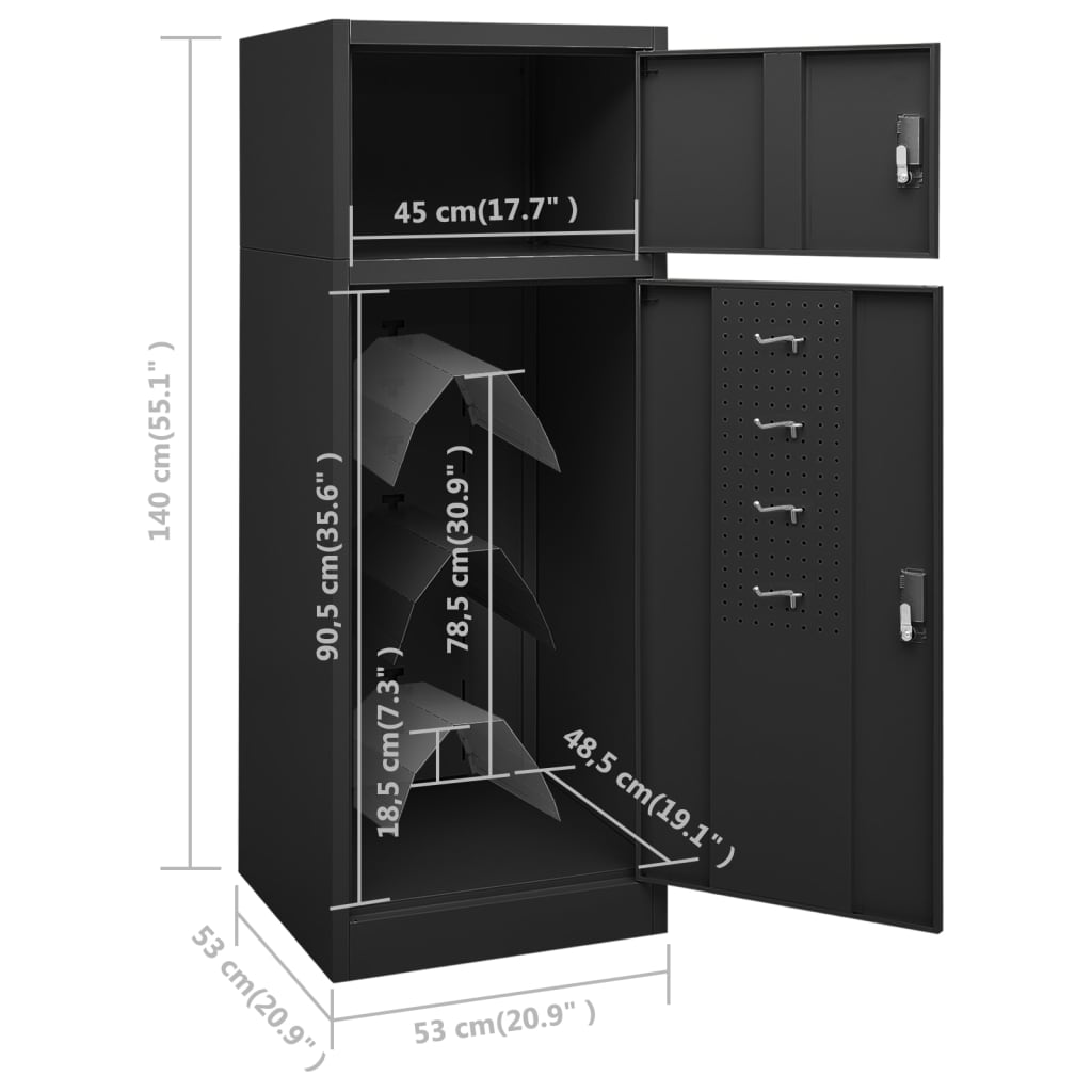 Armadietto per Sella Antracite 53x53x140 cm in Acciaio 339602