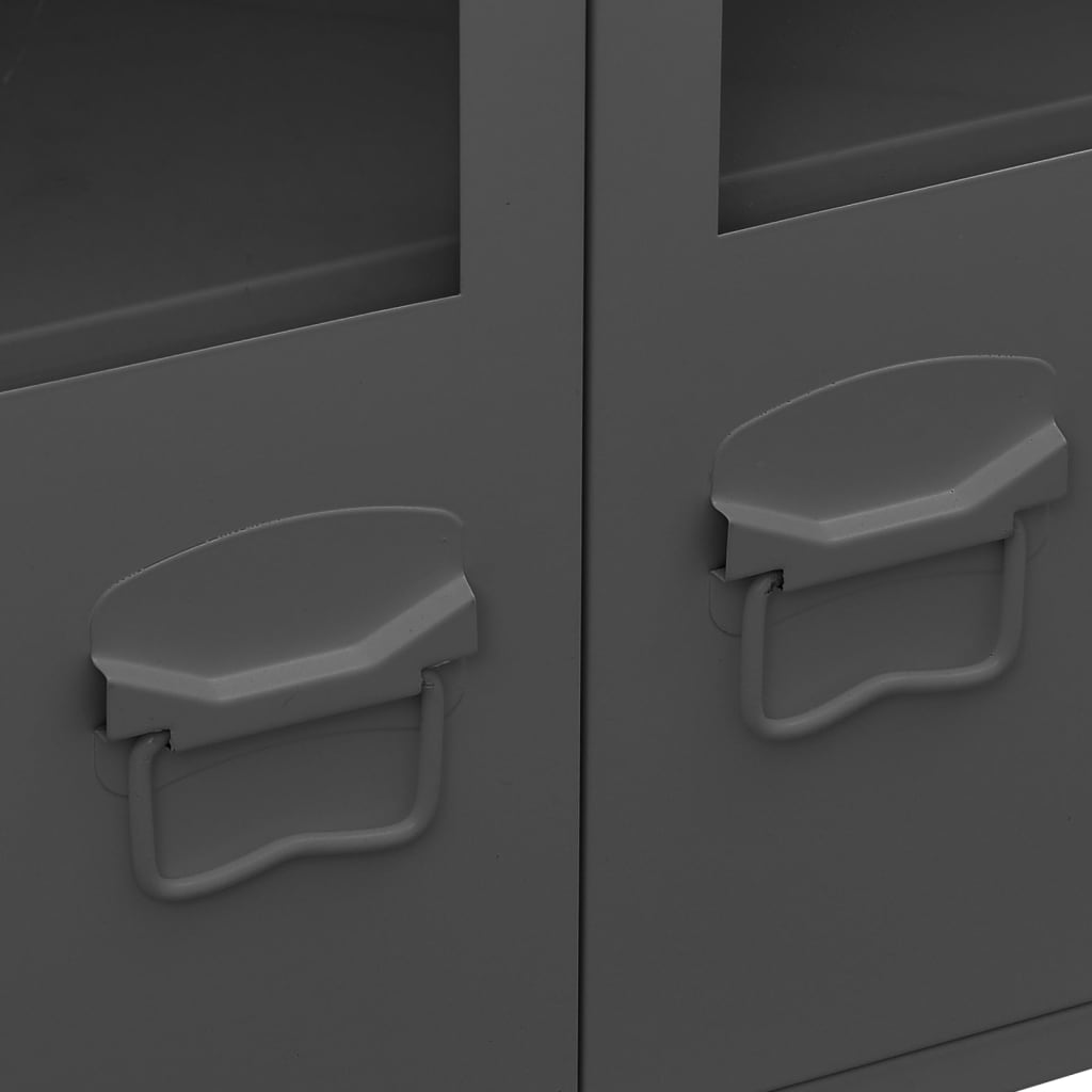 Credenza Antracite Industriale 105x35x62 cm in Metallo e Vetro 339610