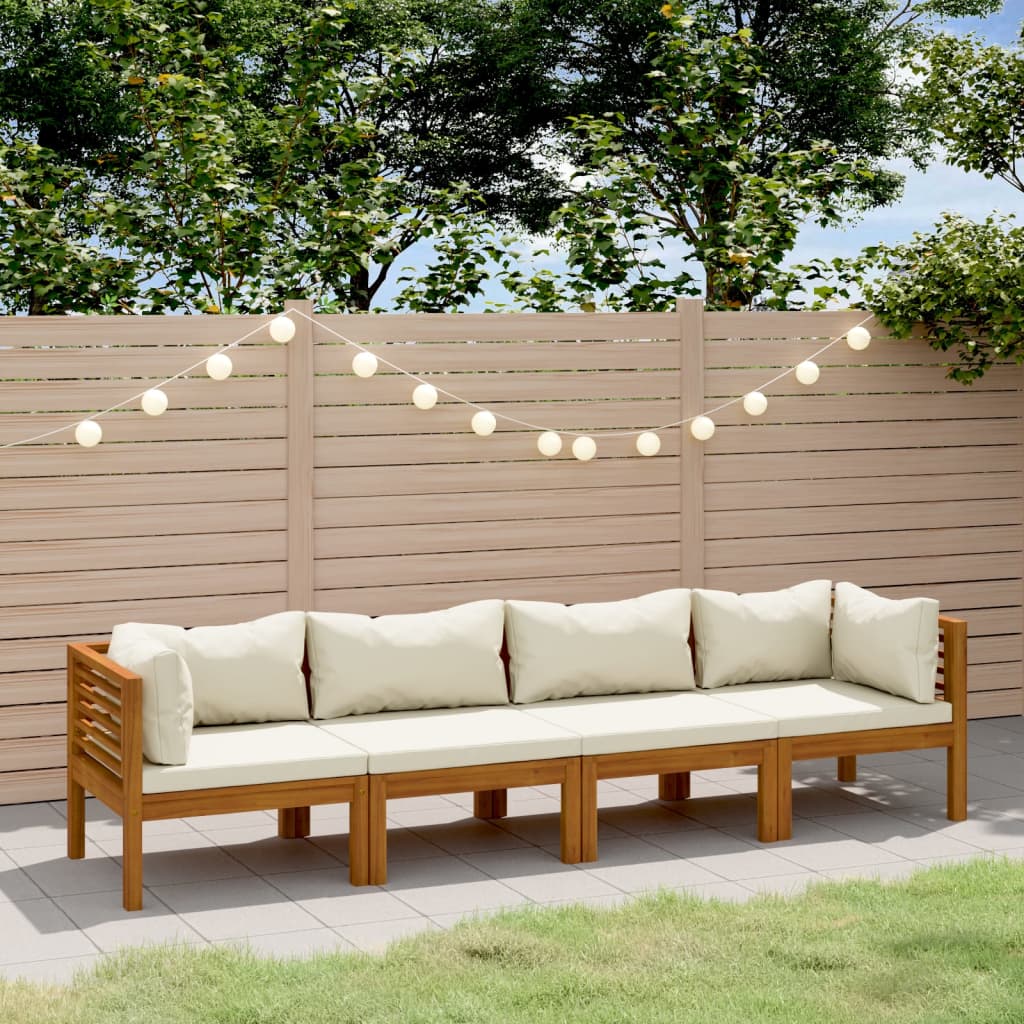 Divano da Giardino a 4 Posti con Cuscino Crema Massello Acacia cod mxl 42587