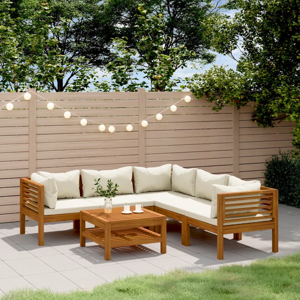Set Divani da Giardino 6 pz con Cuscini Crema in Legno Acacia 3086937