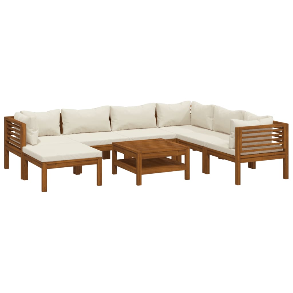 Set Divani da Giardino 8 pz con Cuscini Crema in Legno Acacia 3086940