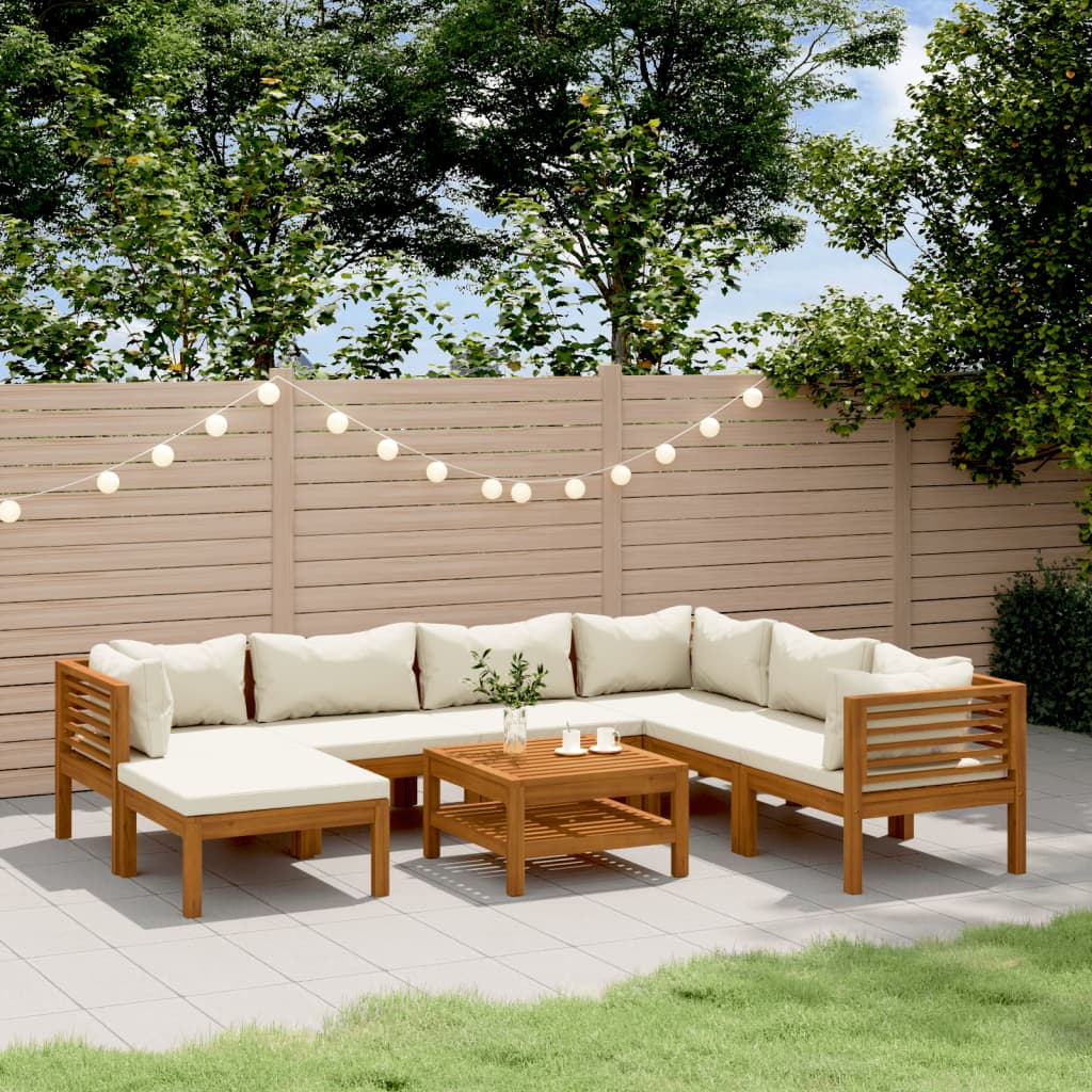 Set Divani da Giardino 8 pz con Cuscini Crema in Legno Acacia 3086940