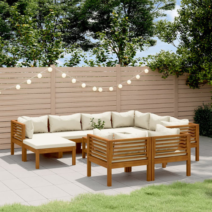 Set Divani da Giardino 10 pz con Cuscini Crema in Legno Acacia 3086941