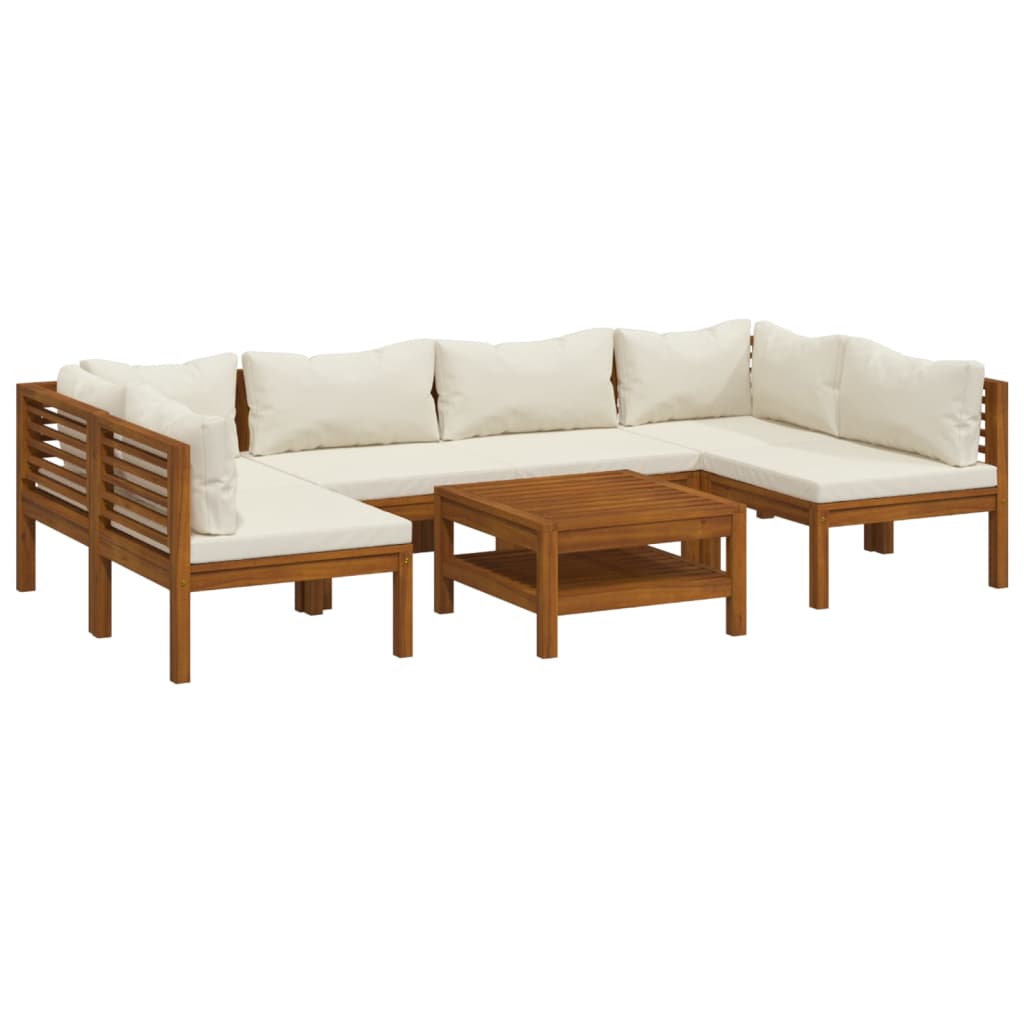 Set Divani da Giardino 7 pz con Cuscini Crema in Legno Acacia 3086947