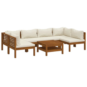 Set Divani da Giardino 7 pz con Cuscini Crema in Legno Acacia 3086947