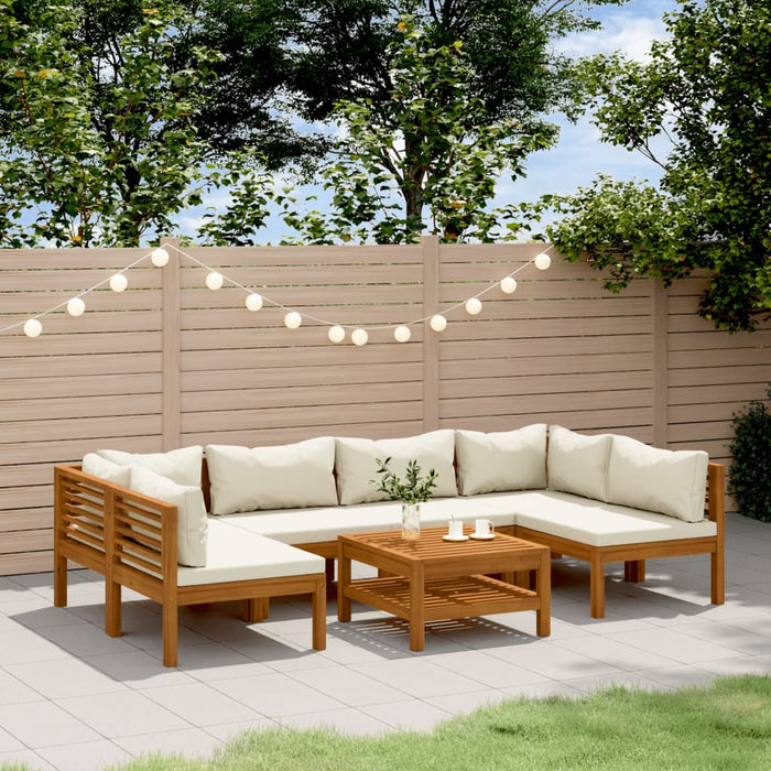 Set Divani da Giardino 7 pz con Cuscini Crema in Legno Acacia 3086947