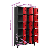 Armadietto con Serratura Antracite e Rosso 90x40x180cm Acciaio 339825