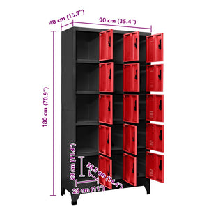 Armadietto con Serratura Antracite e Rosso 90x40x180cm Acciaio 339825