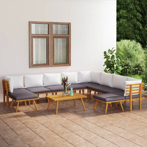 Set Divani da Giardino 11 pz con Cuscini in Massello di Acacia cod mxl 38185