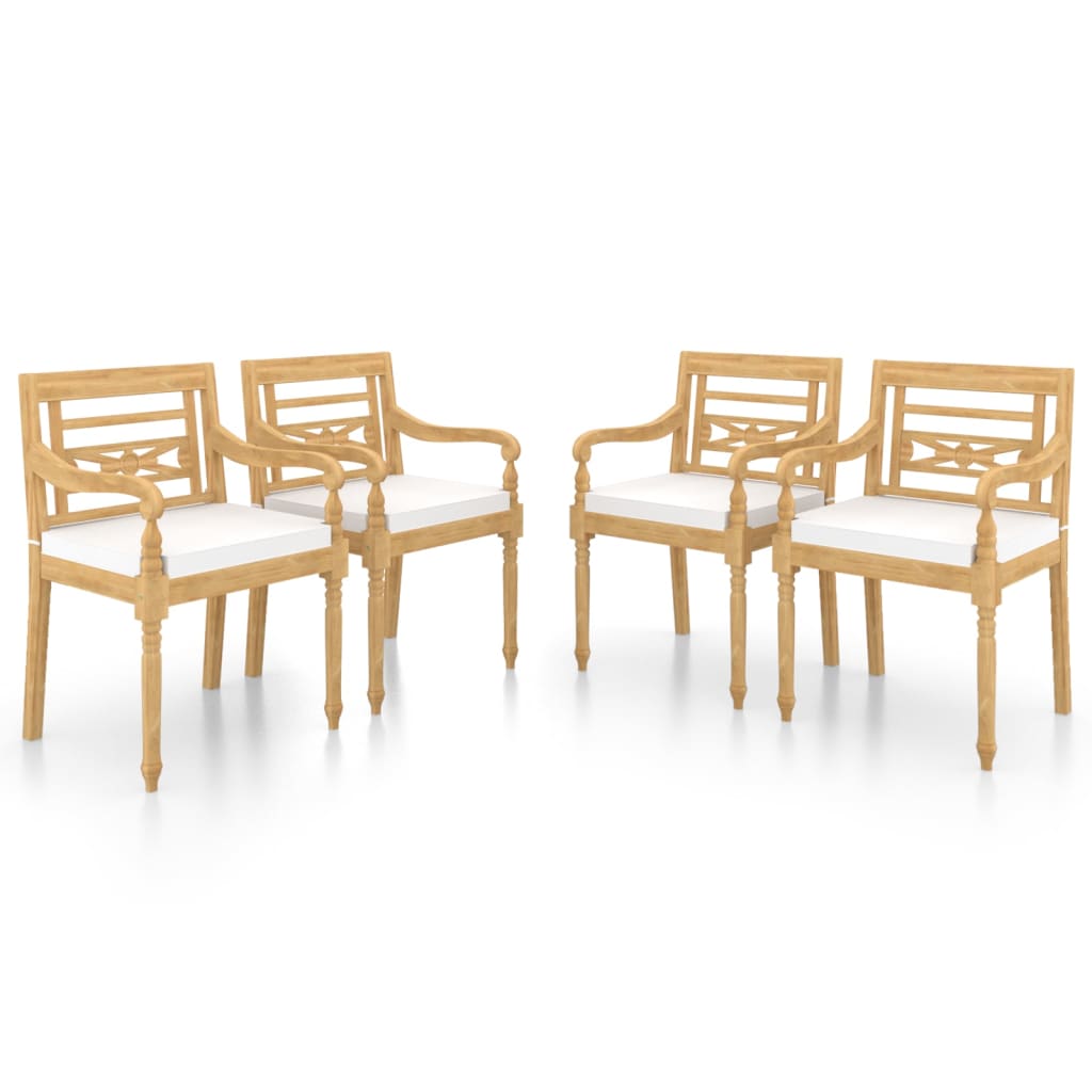 Sedie Batavia con Cuscini 4 pz in Legno Massello di Teak 3087054