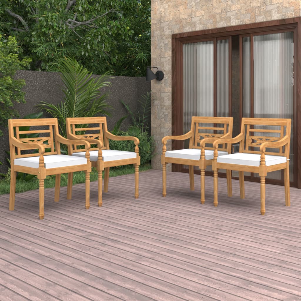 Sedie Batavia con Cuscini 4 pz in Legno Massello di Teak 3087054