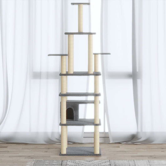 Albero per Gatti con Tiragraffi in Sisal Grigio Chiaro 183 cm 171483