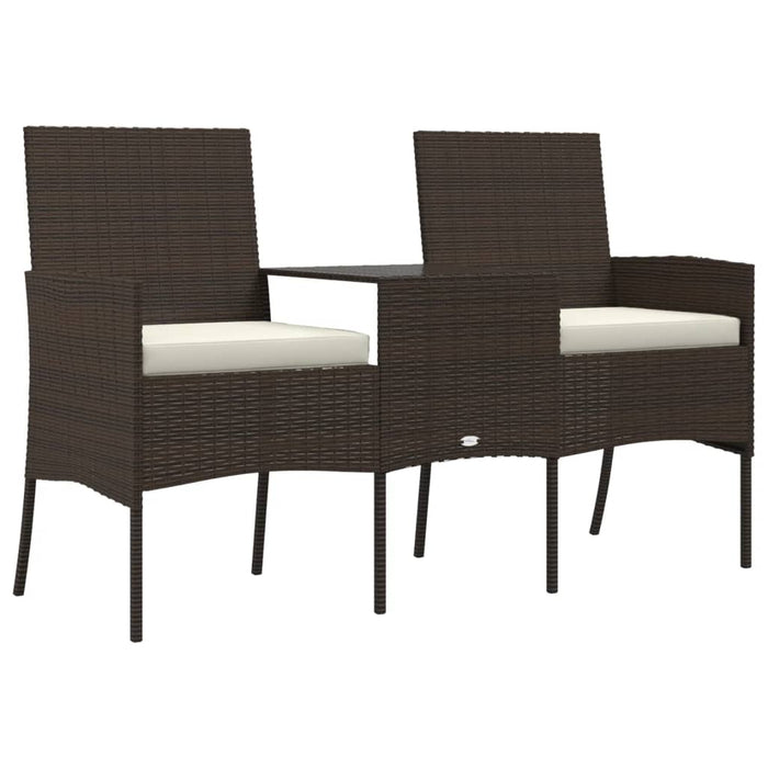 Divano da Giardino a 2 Posti con Tavolino in Polyrattan Marrone 317622