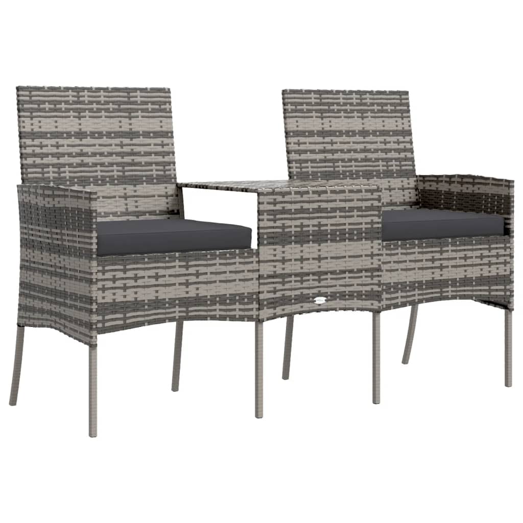 Divano da Giardino 2 Posti con Tavolino in Polyrattan Antracite cod mxl 70764