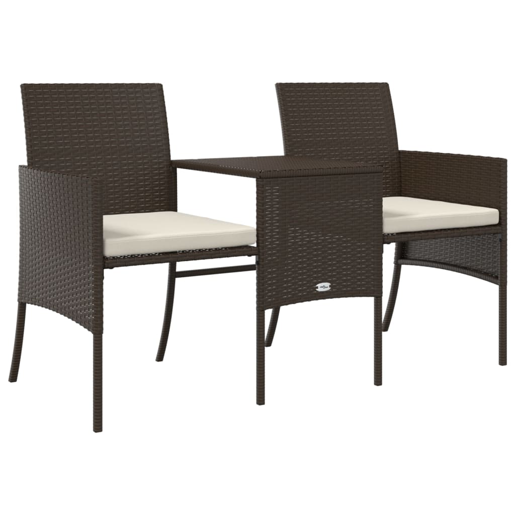 Divano Giardino 2 Posti con Tavolo e Sgabell-Sofa da Giardino-Divanetto da esternoi Marrone Polyrattan 506397